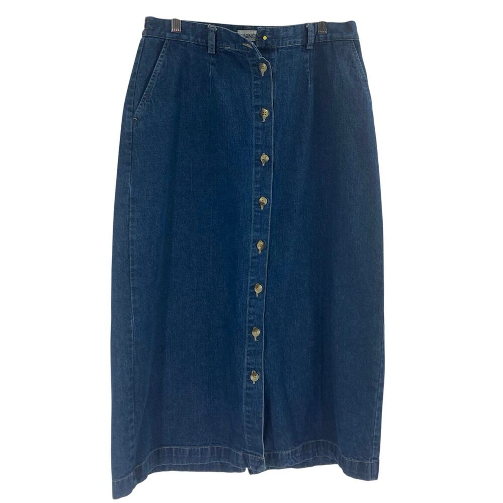 Vintage Button Front 90s Denim Jean Midi Skirt Western Country Size 14